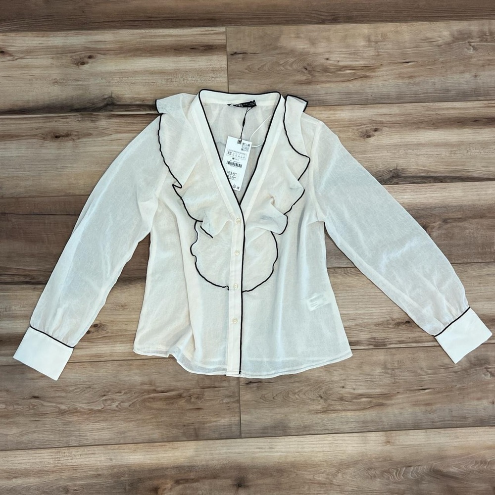 Zara Cream Ruffled Blouse